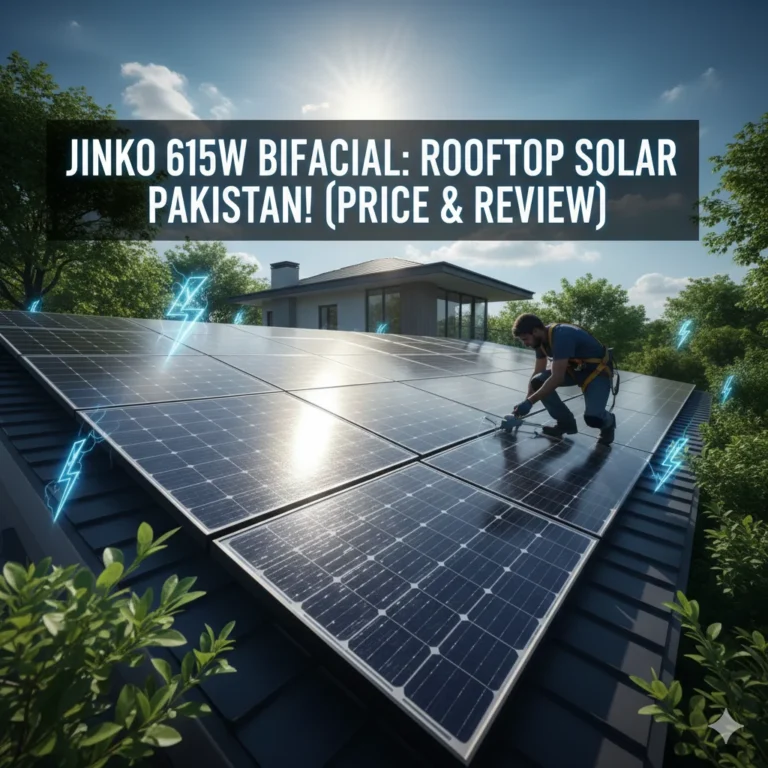 Jinko 615W Solar Panel installed on a modern rooftop in Pakistan under bright sunlight.