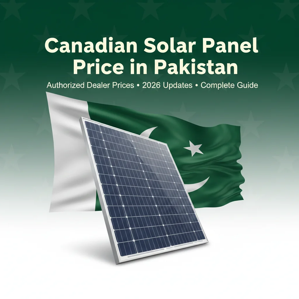 Canadian Solar panel price in Pakistan 2026 with Pakistan flag background – complete guide for HiKu, TOPHiKu & HiHero series with authorized dealer rates.