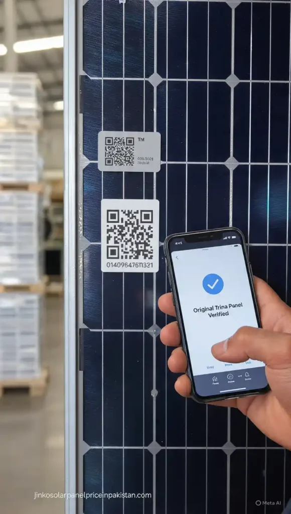 Step by step process showing how to verify original Trina solar panel using QR code scanner and serial number check online
Trina Solar Panel Price in Pakistan