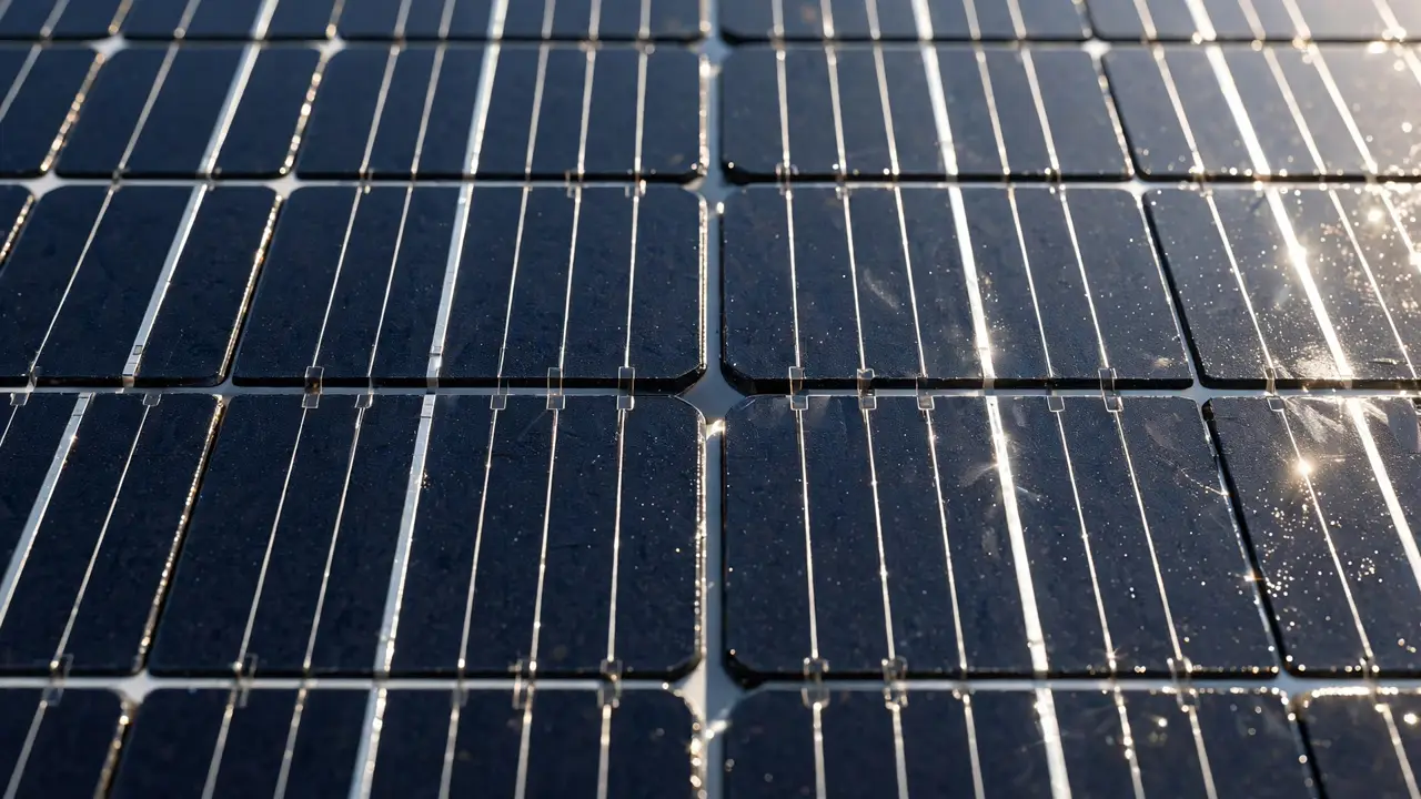 Astronergy Solar Panels in Pakistan: Complete Brand Guide (2026) 2 Close-up of an n-type TOPCon solar panel's cell grid and silver busbars