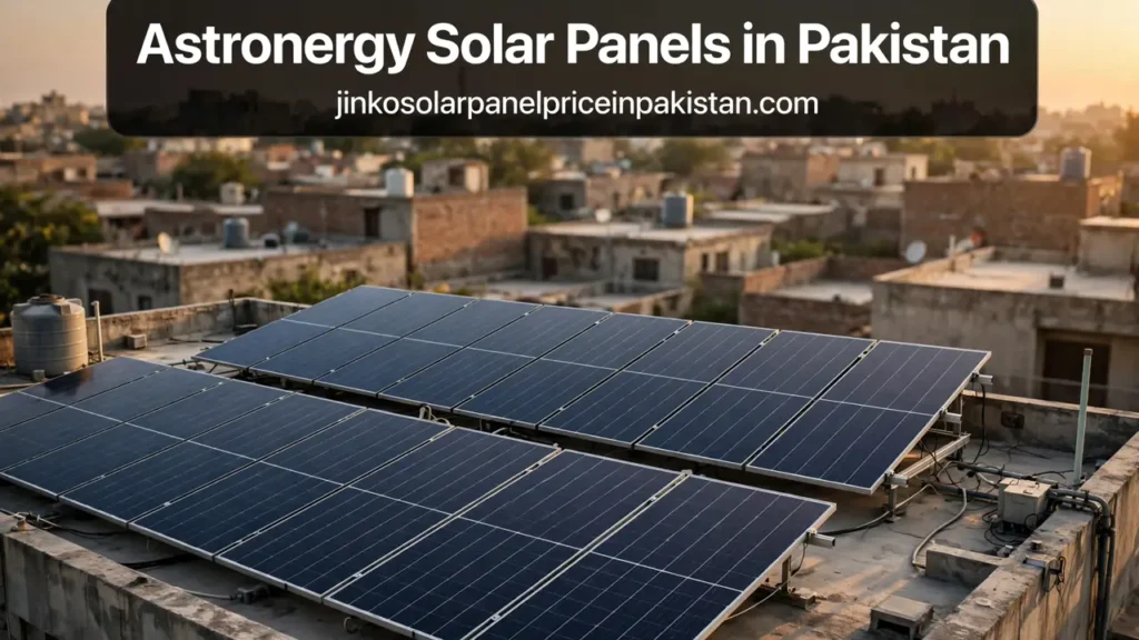 Astronergy solar panels in Pakistan installed on a residential rooftop at golden hour