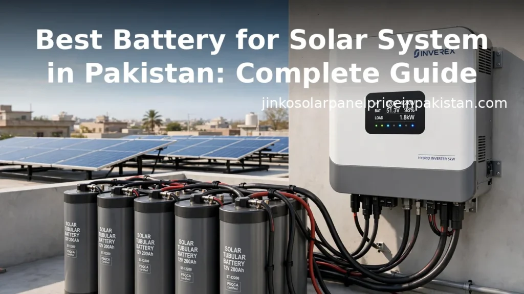 Best battery for solar system in Pakistan: tubular battery bank with hybrid inverter on a rooftop
