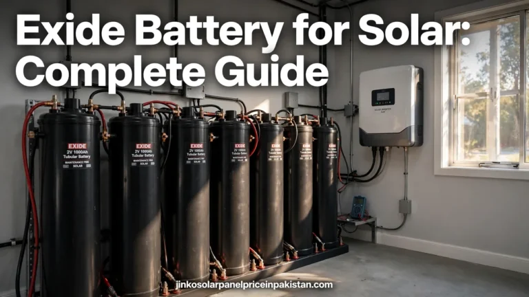 Exide battery for solar in Pakistan: bank of tall tubular solar batteries wired in a home installation