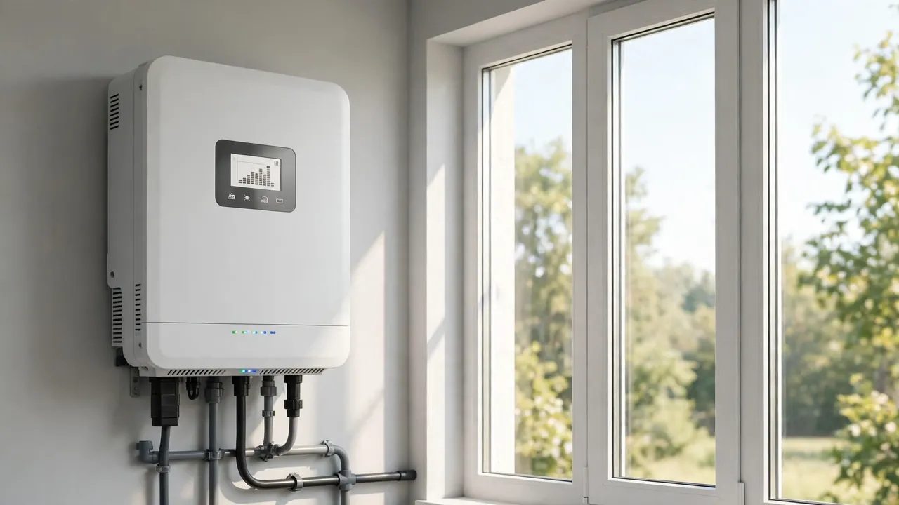 Home solar inverter display showing daily energy generation