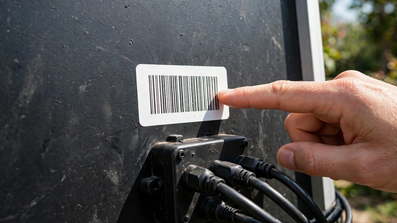 Jinko Solar Panel Warranty in Pakistan: Terms, Claim Process and Tips 3 Close-up of a solar panel serial number label used for warranty verification