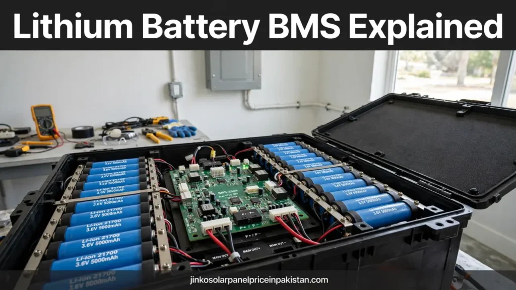 Lithium battery BMS explained solar — BMS circuit board inside a home lithium battery pack