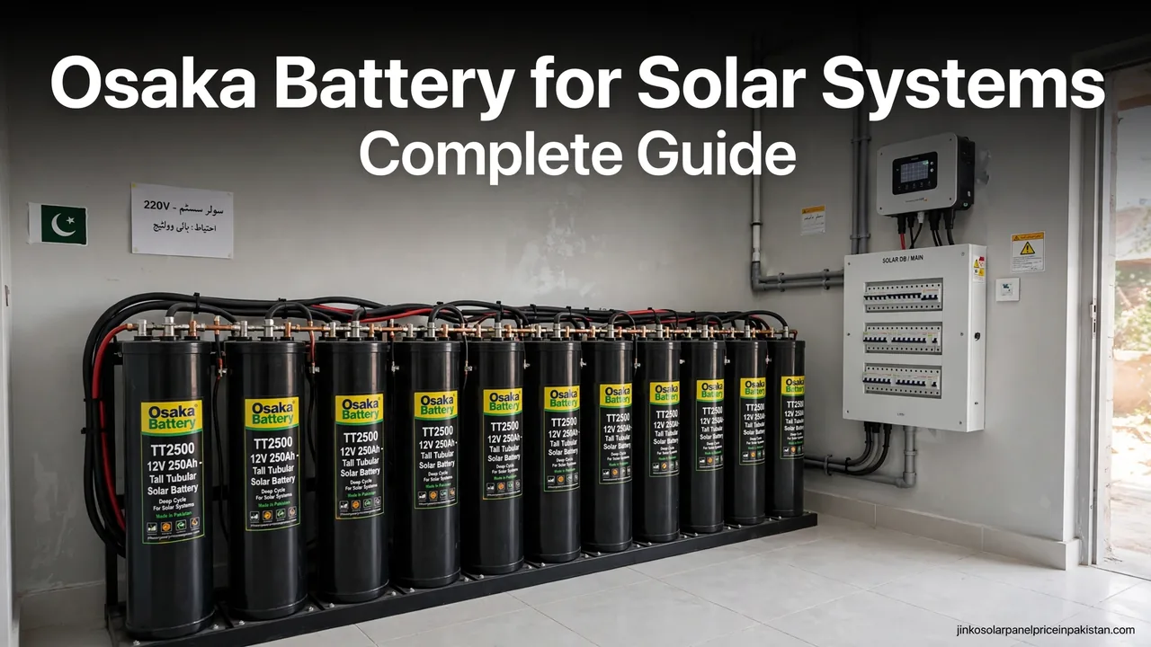 Osaka Battery for Solar Systems: Complete Guide 1 Osaka battery for solar in Pakistan: bank of tall tubular solar batteries wired in a home installation