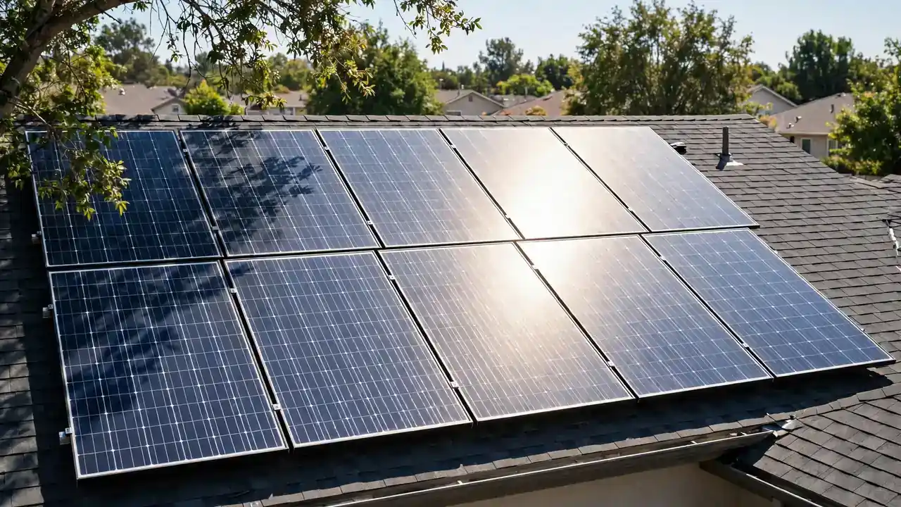 Rooftop solar panels with partial shade on only one part of the array