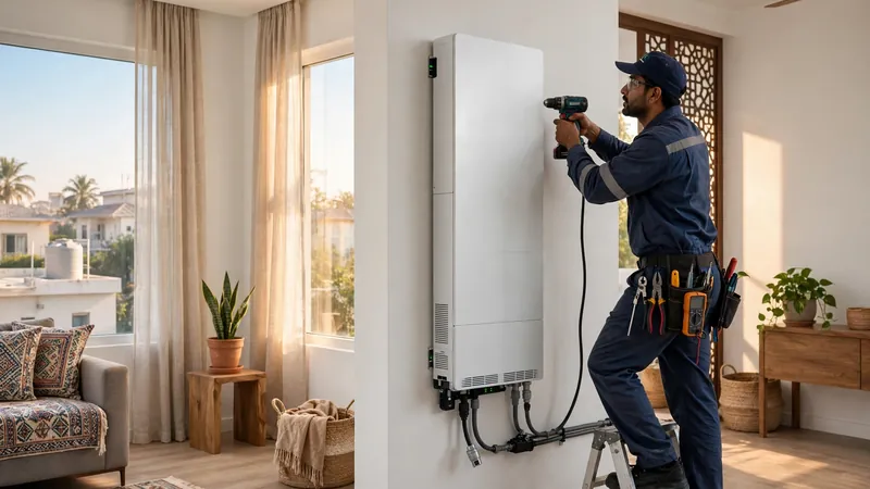 SigenStor NEO all-in-one battery unit being installed in a Pakistani home