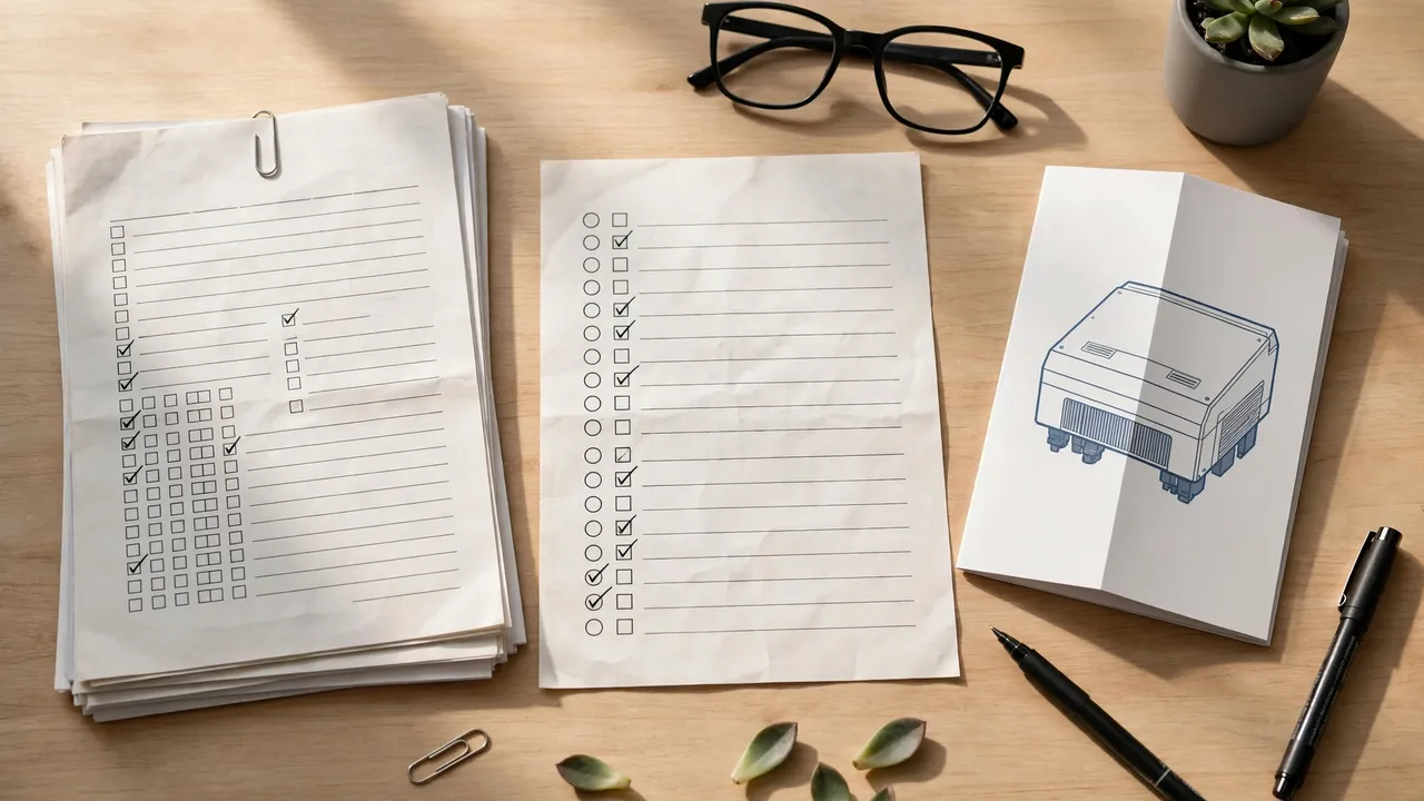 Homeowner checking inverter warranty documents and checklist before buying