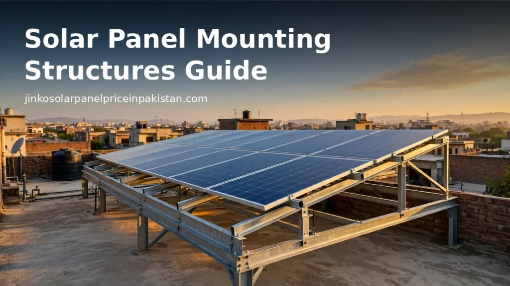 Solar panel mounting structures guide — galvanized steel solar stands on a Pakistani rooftop