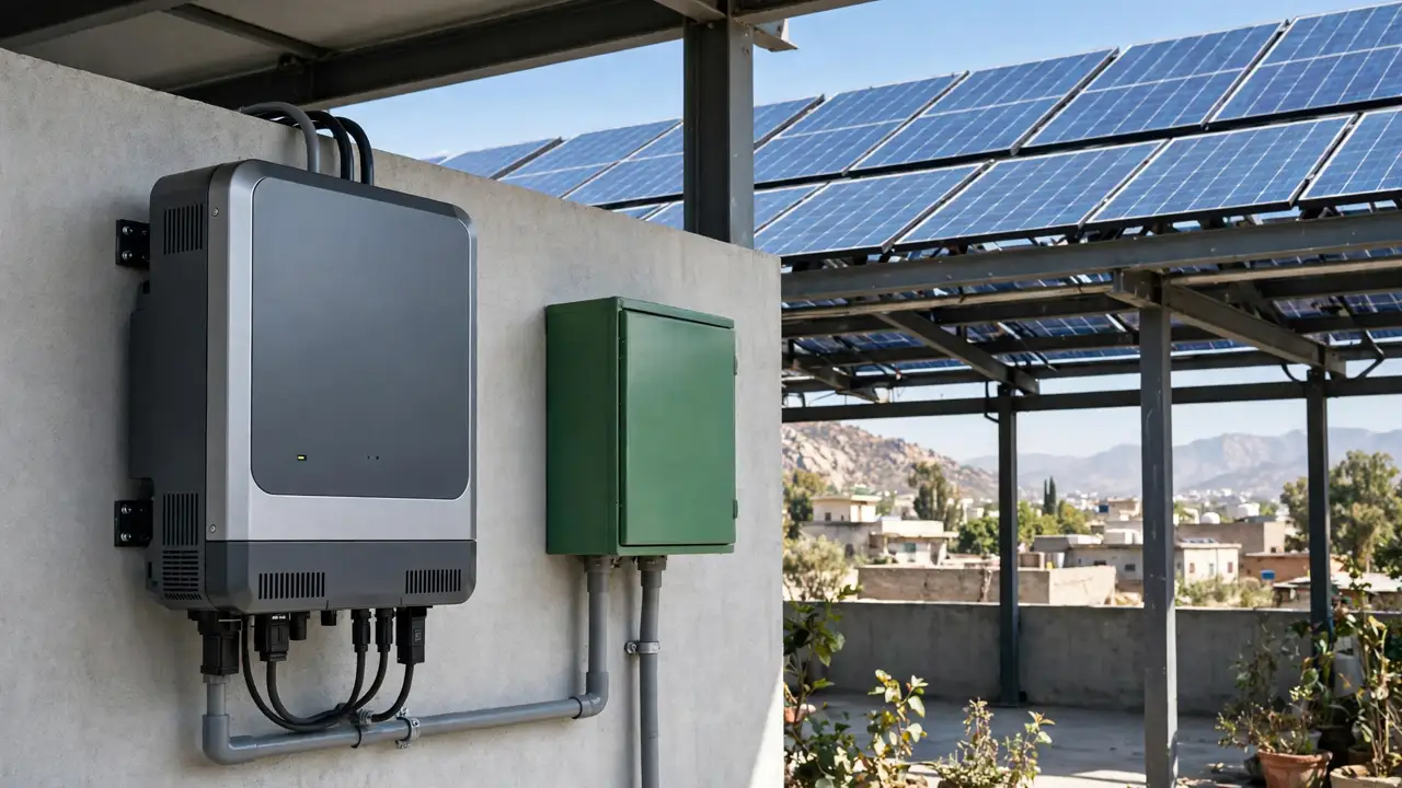 Solis on-grid string inverter for net metering Solis on-grid string inverter connected to rooftop solar panels for a net metering home